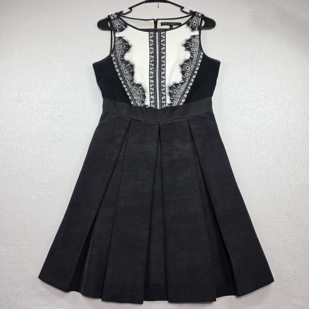 WHBM Black White Lace Pleated Pocket Dress Size 4 Dark Coquette Goth Romance